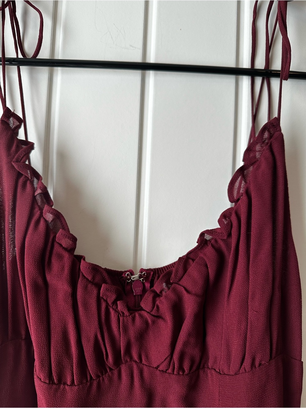 Reformation Burgundy Maroon Strappy Slip Ruffle Maxi Dress size 0 - Picture 7 of 15